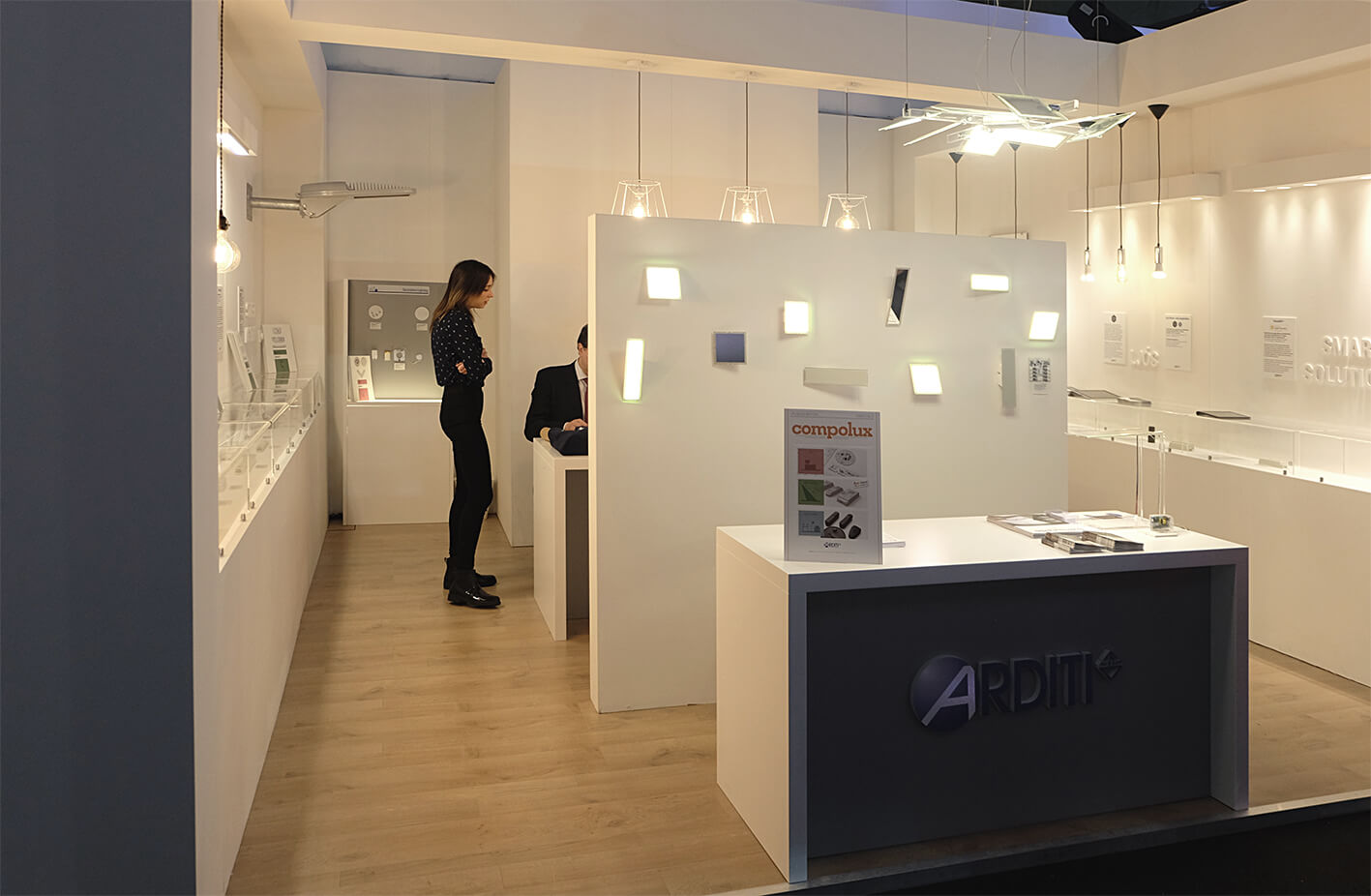 Arditi spa booth at Euroluce showing LumiBlade OLED panels